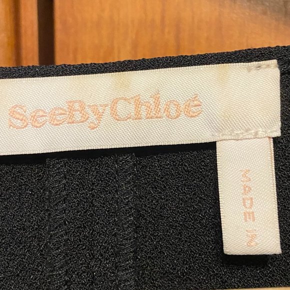 See by Chloe black ruffled 3/4 sleeve crepe-like boat neck blouse, size 4-EU 34 - Picture 2 of 11